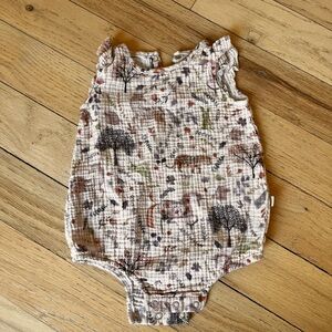 Elegant Baby Woodland Print Muslin Baby One-Piece - Soft Cream